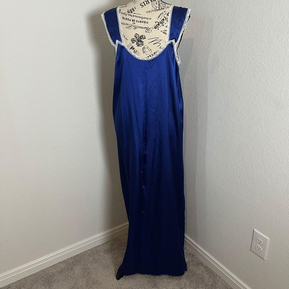 Barbizon Nightgown Maxi Lace Trim Sleepwear Lingerie Loungewear Blue Medium - Picture 2 of 12